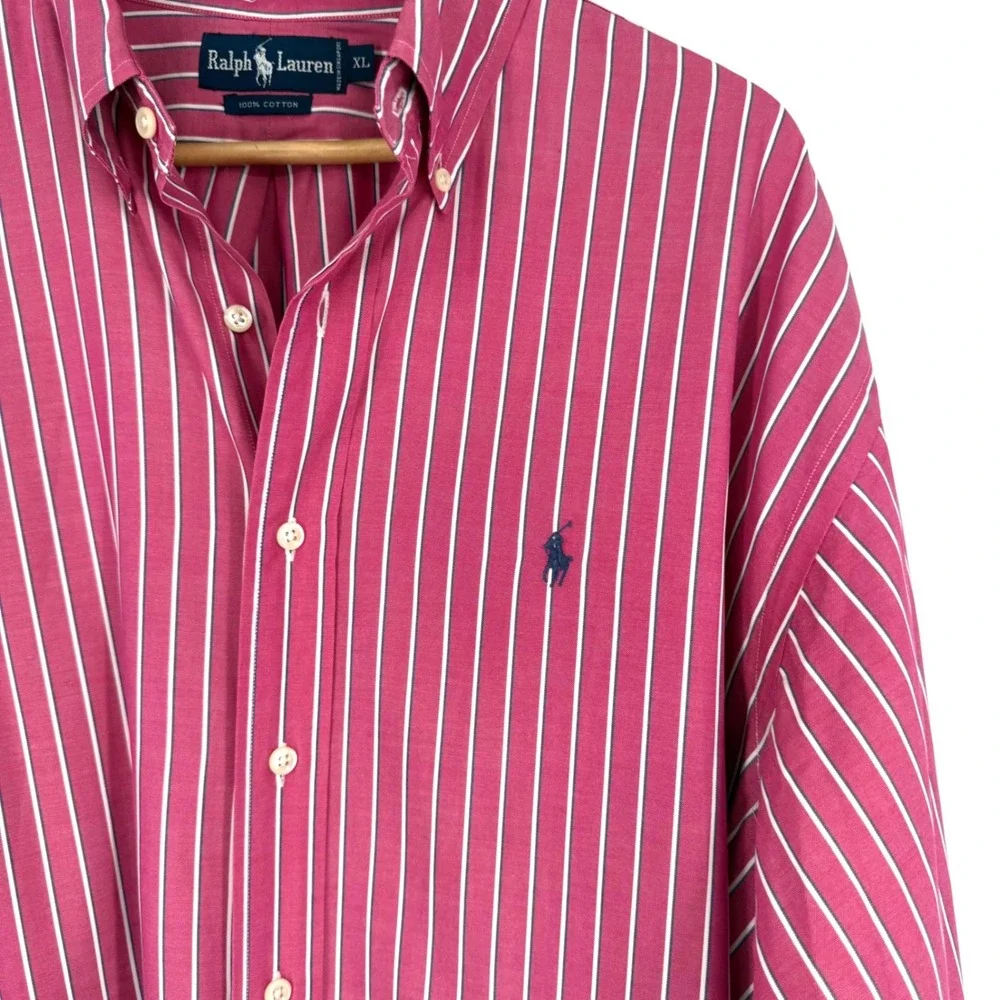 Vtg Polo Ralph Lauren Mens XL Pink White Stripes Preppy Pony 90s Academia READ